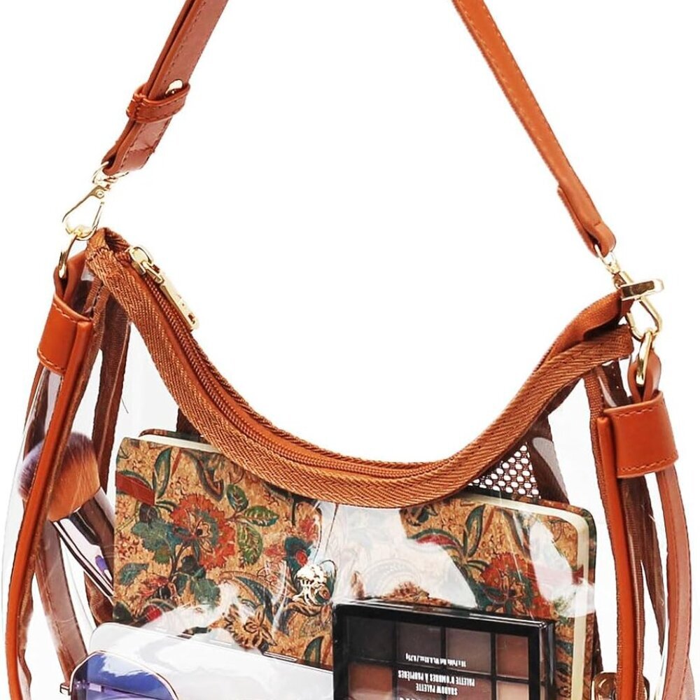 Chic Clear Hobo Tote - Stadium Approved, Crossbody & Mini Clutch, 11.81x8.66"